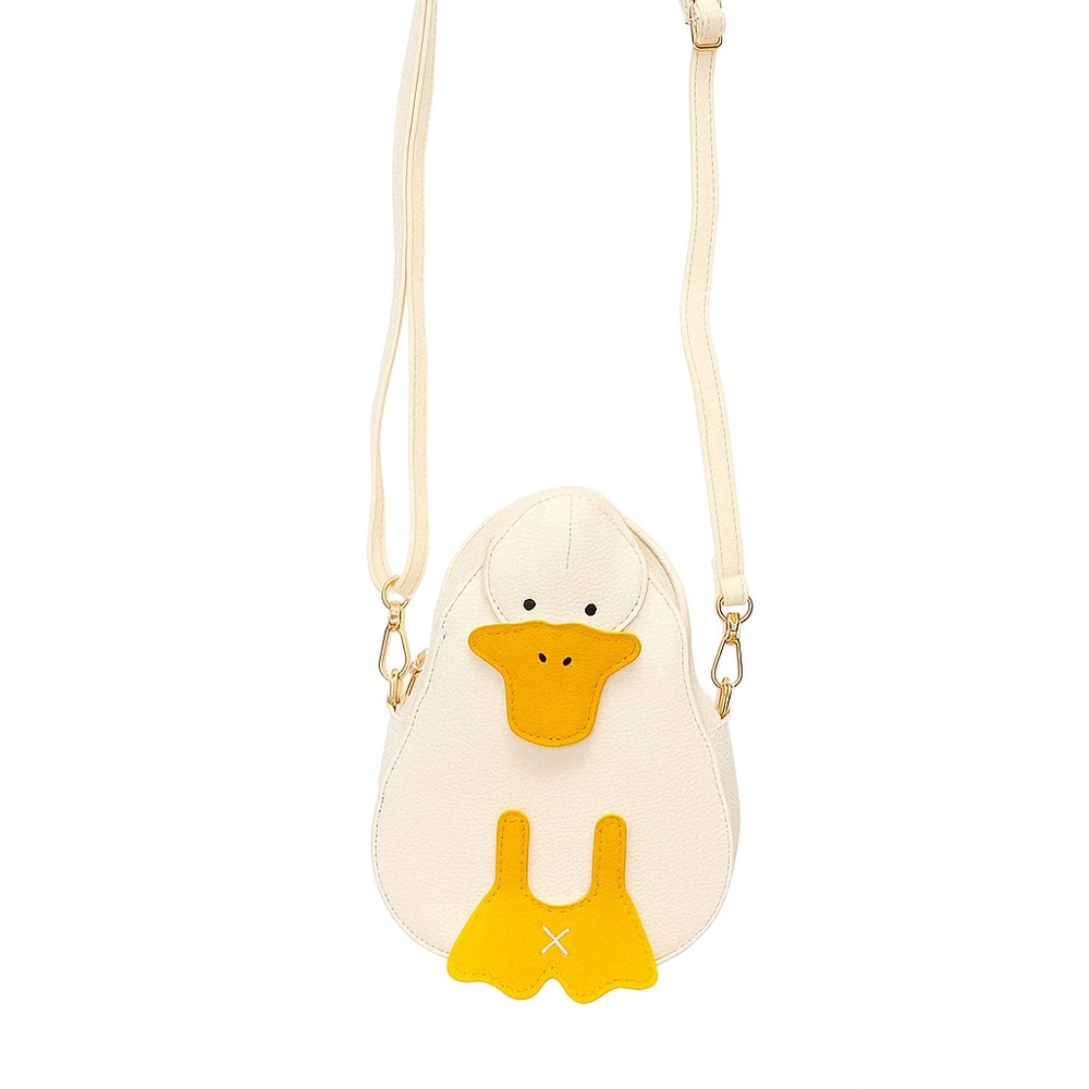 Playful Cream Duck Crossbody Bag with Yellow Accents